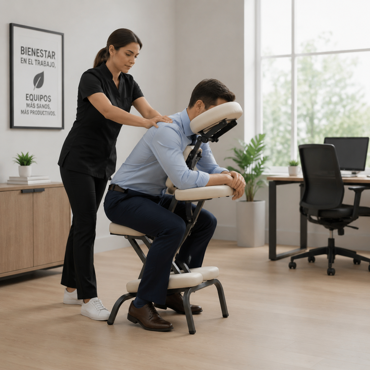 Masaje en silla ergonómica en la oficina